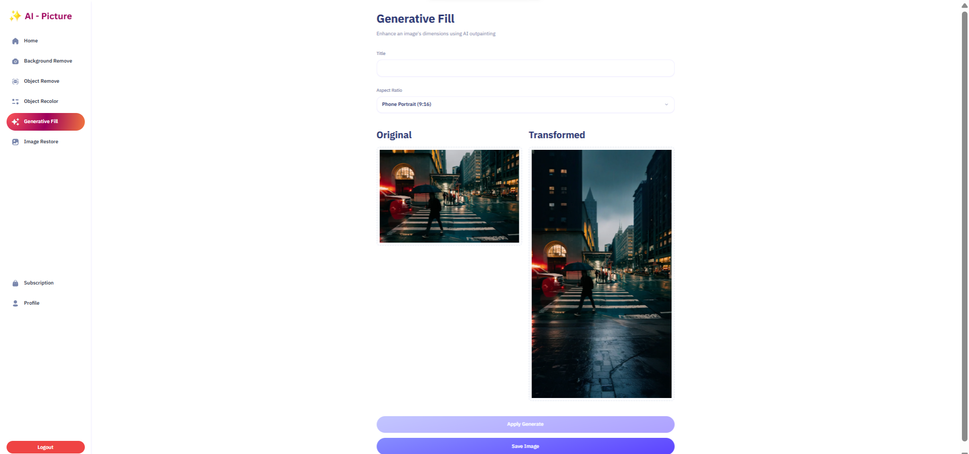 Generative Fill Page and Result